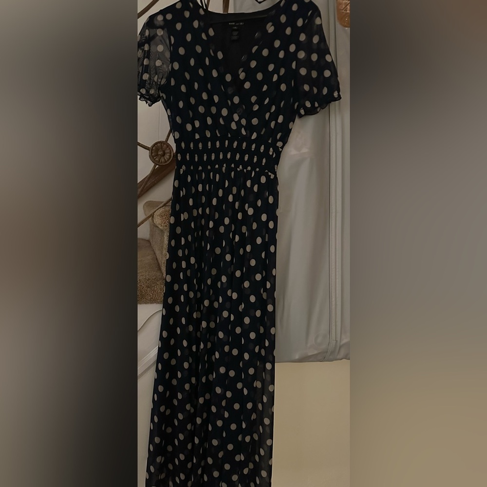 Elegant Black and Cream Polka Dot Maxi Dress